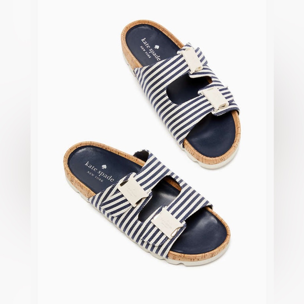 Kate Spade Outlet Becca Seersucker Sandals, SZ 7.5, in Blazer Blue Multi